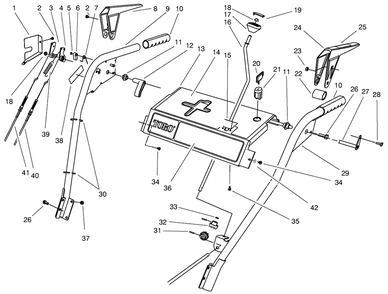 Handle Assembly Diagram and Parts List for 38543 7900001 - 7999999 Toro Snow Blower
