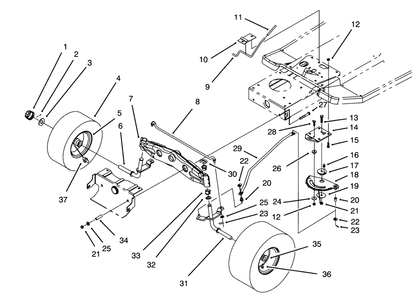 Front Axle Assembly Diagram and Parts List for 71200 3900001 - 3999999 Toro Lawn Tractor