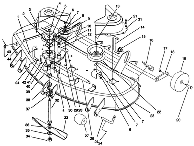 Cutting Deck Assembly Diagram and Parts List for 05-42SS01 1000001 - 1999999 Toro Lawn Mower