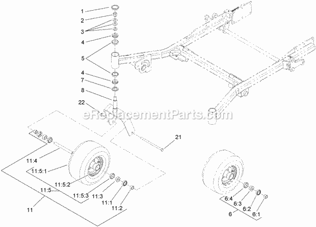 Caster And Wheel Assembly Diagram and Parts List for 74237 270000001-270999999 Toro Lawn Mower