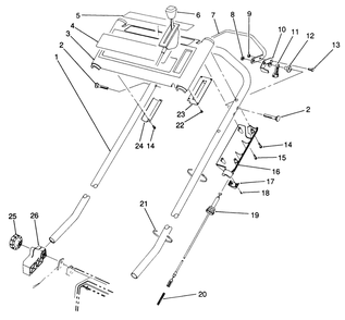 S. P. Handle Assembly Diagram and Parts List for 20921B 1000001 - 1999999 Toro Lawn Mower