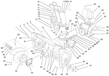 Housing Assembly Diagram and Parts List for 38590 9900001 - 9999999 Toro Snow Blower