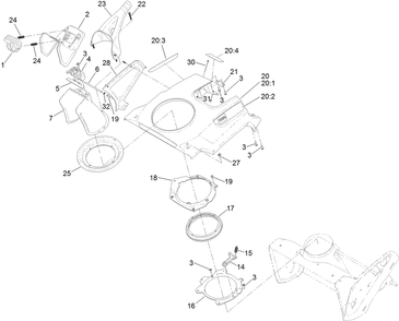Shroud And Chute Assembly Diagram and Parts List for 38753 412000000 - 414015200 Toro Snow Blower