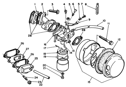 Carburetor Assembly Diagram and Parts List for 58410 7000001 - 7999999 Toro Edger