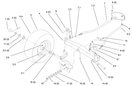 Front Axle Diagram and Parts List for 72045 7900001 - 7999999 Toro Lawn Tractor