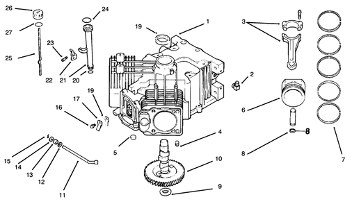 Crankcase Diagram and Parts List for 30191 590001 - 599999 Toro Lawn Tractor Accessories