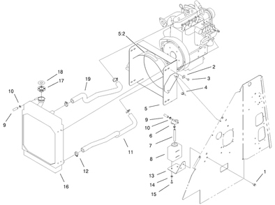 Radiator Mount Assembly Diagram and Parts List for 22303TE 990001 - 999999 Toro Lawn Tractor Accessories