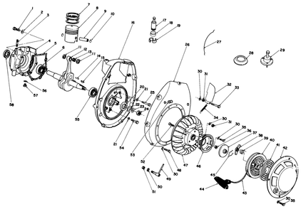 Crankcase & Flywheel Assembly Diagram and Parts List for 30113 5000001 - 5999999 Toro Lawn Tractor Accessories
