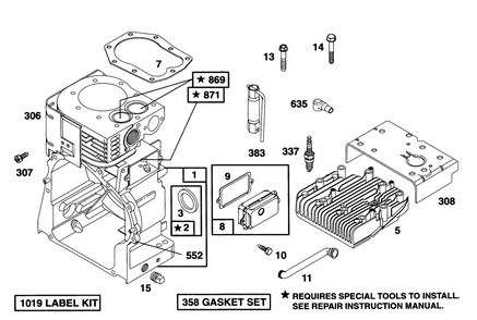 Engine Briggs & Stratton Model 190406-6142-01 Diagram and Parts List for 38570 4900001 - 4999999 Toro Snow Blower