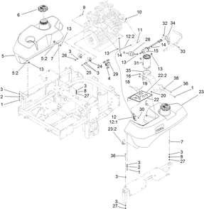 Fuel System And Throttle Control Assembly Diagram and Parts List for 72264TE 406427909-406429999 Toro Lawn Mower