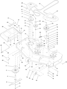 Deck Assembly Diagram and Parts List for 44454 406643229-407999999 Toro Lawn Mower
