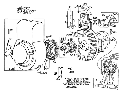 Engine Briggs & Stratton Model 111202-0131-01 4 H.P. Tiller Model 58336 Diagram and Parts List for 58307 8000001 - 8999999 Toro Tiller