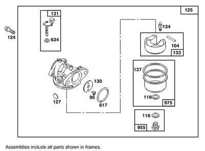 Carburetor Assembly Briggs And Stratton 127802-0640-01 Diagram and Parts List for 20444 5900001 - 5999999 Toro Lawn Mower