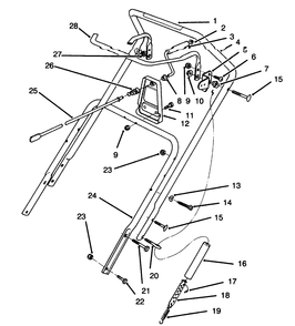 Handle Assembly Diagram and Parts List for 38180 6900001 - 6999999 Toro Snow Blower