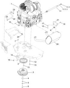 Engine, Muffler And Clutch Assembly Diagram and Parts List for 74943CP (312000001-312999999)(2012) Toro Lawn Mower