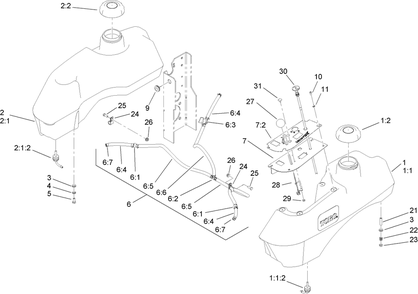 Part Location Diagram of 110-4165 Toro Left Hand Fuel Tank Service Kit