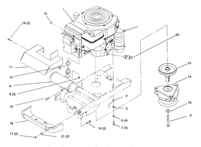 Single Cylinder Engine, Muffler, And P.T.O. Diagram and Parts List for 72042 5900001 - 5900796 Toro Lawn Tractor