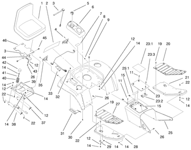 Fender, Footrest And Seat Assembly Diagram and Parts List for 73545 8900001 - 8999999 Toro Lawn Tractor