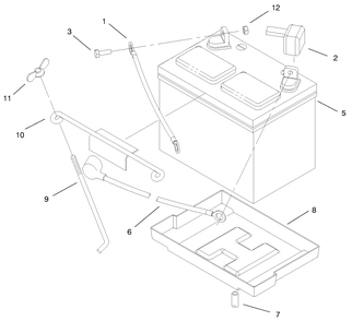 Battery Assembly Diagram and Parts List for 73429 9900001 - 9999999 Toro Lawn Tractor