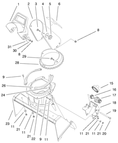 Deflector And Discharge Assembly Diagram and Parts List for 38424 9900001 - 9999999 Toro Snow Blower