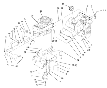 Engine & Gas Tank Assembly Diagram and Parts List for 71215 7900001 - 7999999 Toro Lawn Tractor