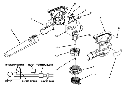 Blower Assembly Diagram and Parts List for 51557 59000001 - 59999999 Toro Leaf Blower / Vacuum
