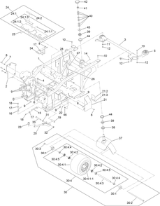 Caster Wheel And Frame Assembly Diagram and Parts List for 74315 405700000 - 412599999 Toro Lawn Tractor