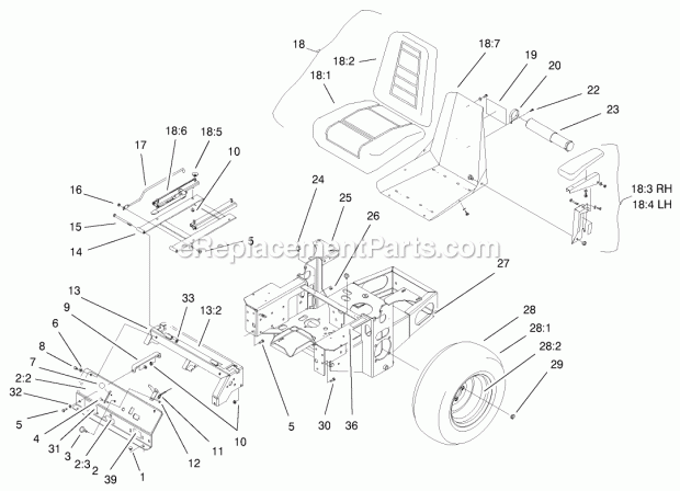 Main Frame Diagram and Parts List for 74179 210000001-210999999 Toro Lawn Mower