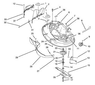 Housing & Spindle Assembly (38" Cutting Unit) (Model No. 7118o Only) Diagram and Parts List for 71180 3900001 - 3999999 Toro Lawn Tractor