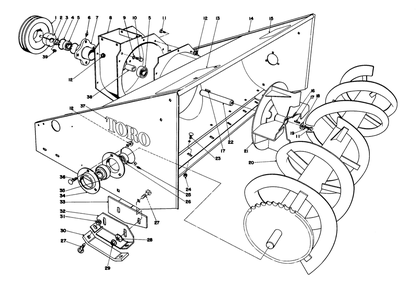 Auger Housing Diagram and Parts List for 30572 90001 - 99999 Toro Snow Blower