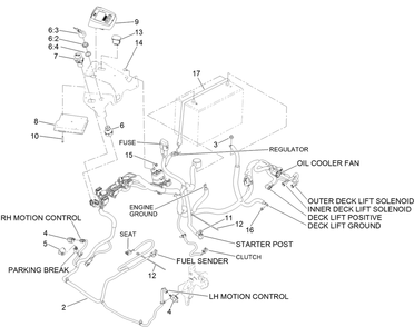 Electrical Assembly Diagram and Parts List for 74090 410000000 - 412999999 Toro Lawn Tractor