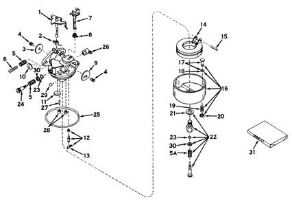 Carburetor Model No. 631115 Parts List Diagram and Parts List for 23200 5000001 - 5999999 Toro Lawn Mower