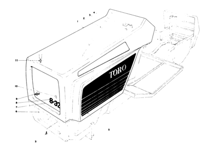 Hood Assembly Model 57300 Diagram and Parts List for 57360 0000001 - 0999999 Toro Lawn Tractor