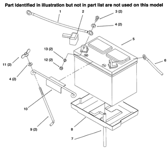 Battery Diagram and Parts List for 73422 6900001 - 6999999 Toro Lawn Tractor