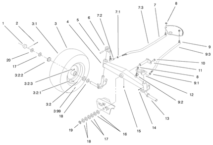 Front Axle Assembly Diagram and Parts List for 72086 9900001 - 9999999 Toro Lawn Tractor