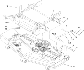 Deck Connection Assembly Diagram and Parts List for 74281TE (270000001-270000300)(2007) Toro Lawn Tractor