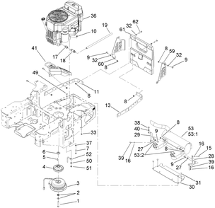Engine, Clutch And Muffler Assembly Diagram and Parts List for 74442 (270002001-270999999)(2007) Toro Lawn Mower