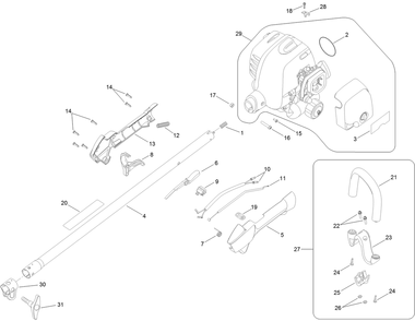 Upper Shaft, Handle And Powerhead Assembly Diagram and Parts List for 51957 313000001 - 313999999 Toro Trimmer