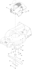 Engine And Blade Assembly Diagram and Parts List for 21693 413000000 - 414499999 Toro Lawn Mower