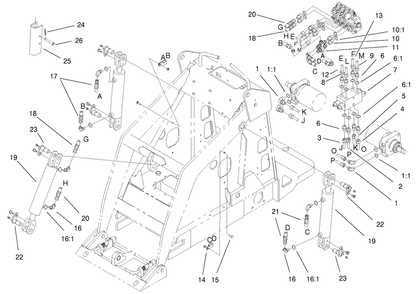 Hydraulic Cylinder Assembly Diagram and Parts List for 22302 990001 - 999999 Toro Lawn Tractor Accessories