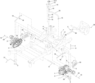 Hydraulic Drive Assembly Diagram and Parts List for 74453TE 404621105-999999999 Toro Lawn Tractor