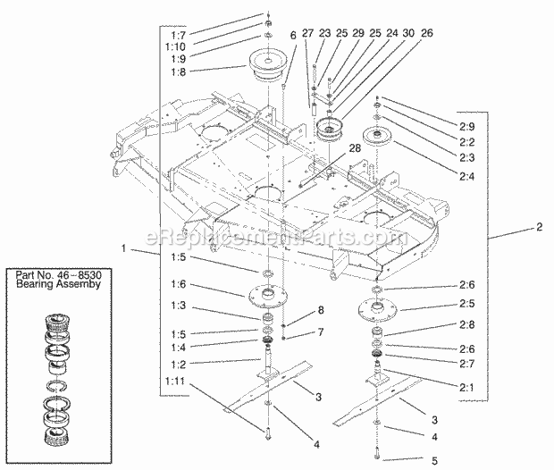 Spindle And Pulley Assembly Diagram and Parts List for 74219 200000001-200999999 Toro Lawn Mower