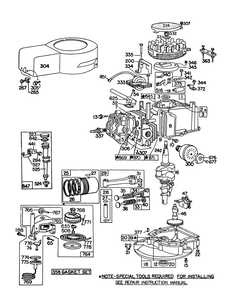 Engine Briggs & Stratton Model 92908-2052-01, Engine Briggs & Stratton Model 93508-0193-01 Diagram and Parts List for 16320 1000001 - 1999999 Toro Lawn Mower