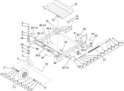 Part Location Diagram of 99-3871 Toro Left Hand Lift Arm Asm