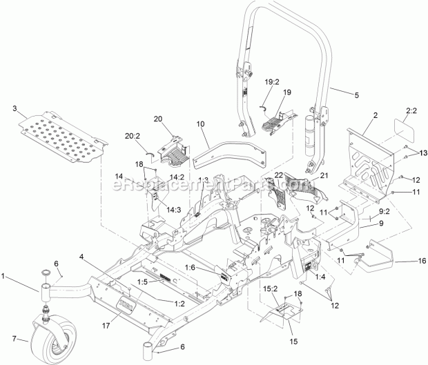 Frame And Caster Assembly Diagram and Parts List for 74903CP 311000001-311999999 Toro Lawn Mower
