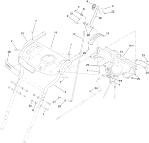 Handle Assembly Diagram and Parts List for 38814 409000000 - 411499999 Toro Snow Blower