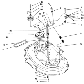 38" Deck Blade Drive & Brake Assembly Diagram and Parts List for 71193 6900001 - 6999999 Toro Lawn Tractor
