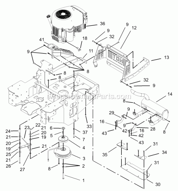 Engine And Clutch Assembly Diagram and Parts List for 74177 230007001-230999999 Toro Lawn Mower