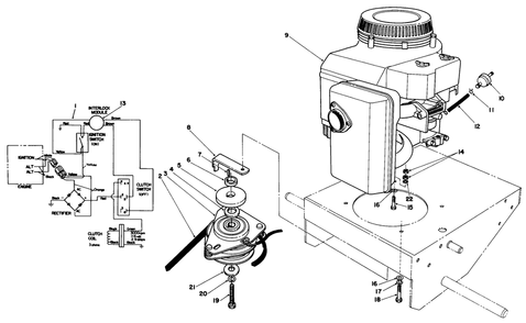 Engine And Clutch Assembiy Diagram and Parts List for 30112 9000001 - 9999999 Toro Lawn Tractor Accessories