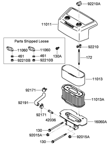 Air Filter And Muffler Assembly Diagram and Parts List for 74569 (290000001-290000206)(2009) Toro Lawn Mower